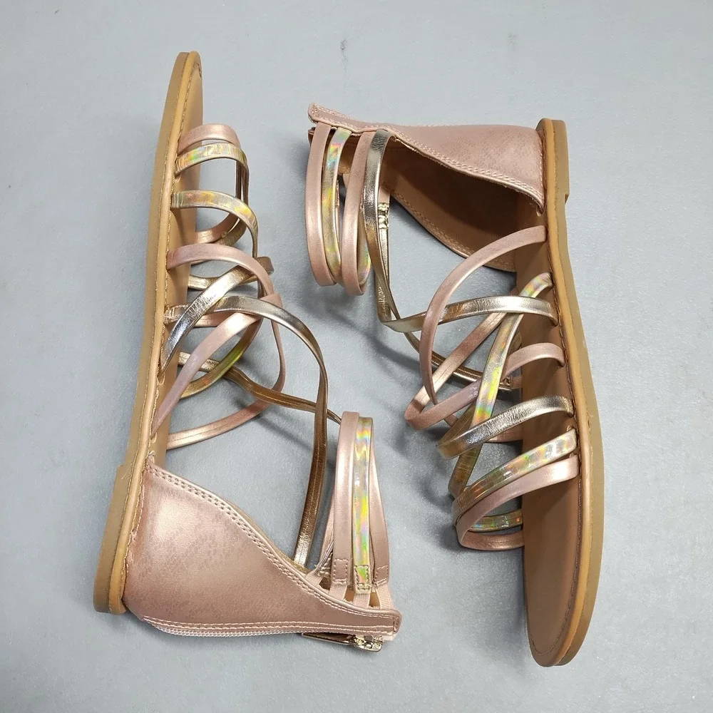 Cat & Jack Dion Strappy Gladiator Sandals Girls US 5 Rose Gold Metallic Back Zip